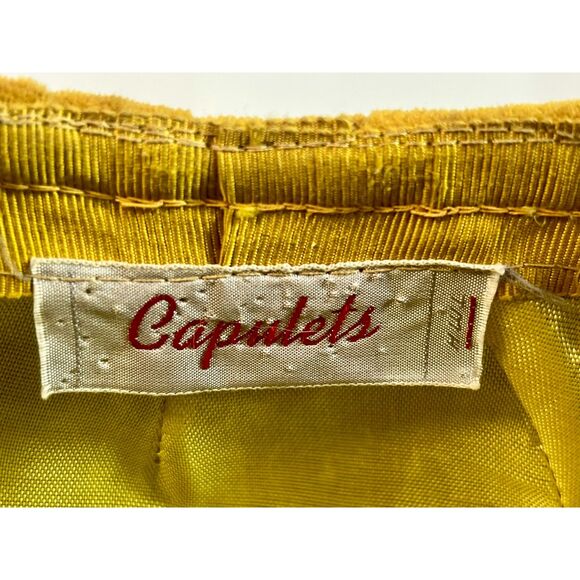 Vintage Capulets Mustard Yellow Velour Cap Mid Century - Picture 8 of 8